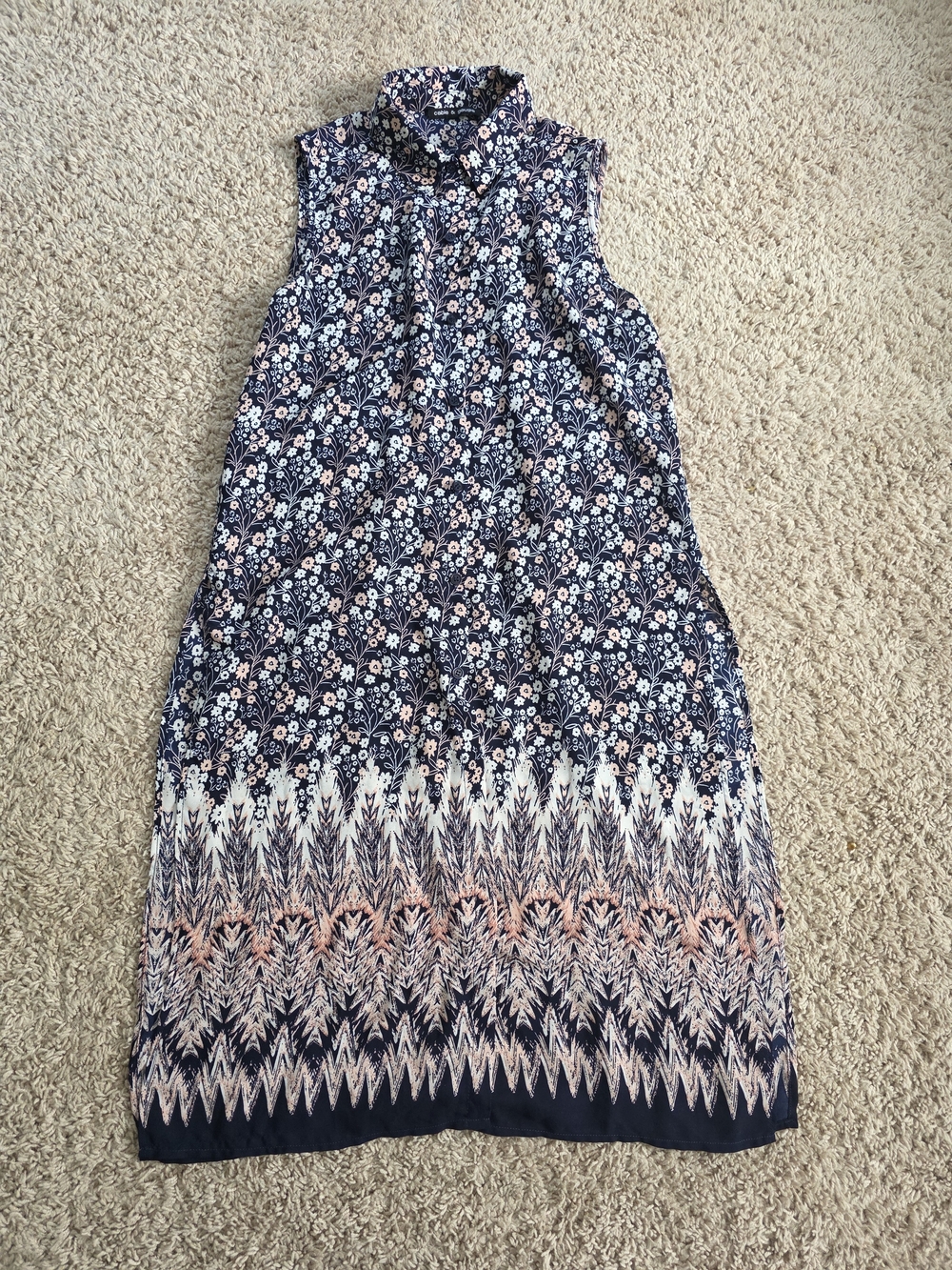 Cable & Gauge Sleeveless Floral Border Print Button Down Tunic Top Size M